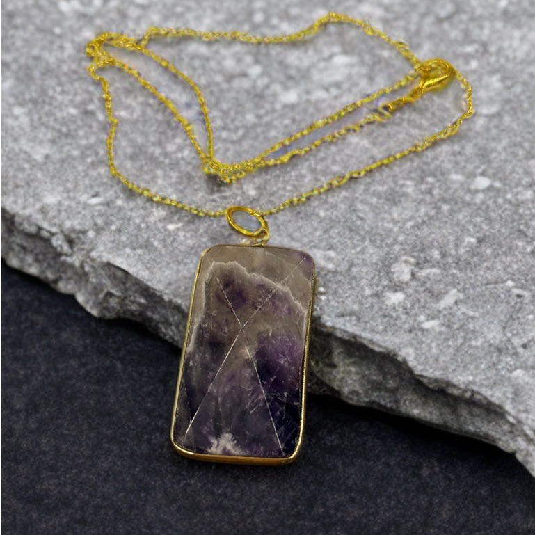Gold Amethyst Stone Pendant Necklace